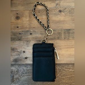 Black Wristlet with Credit Card Holder, Zipper, Gold Chain